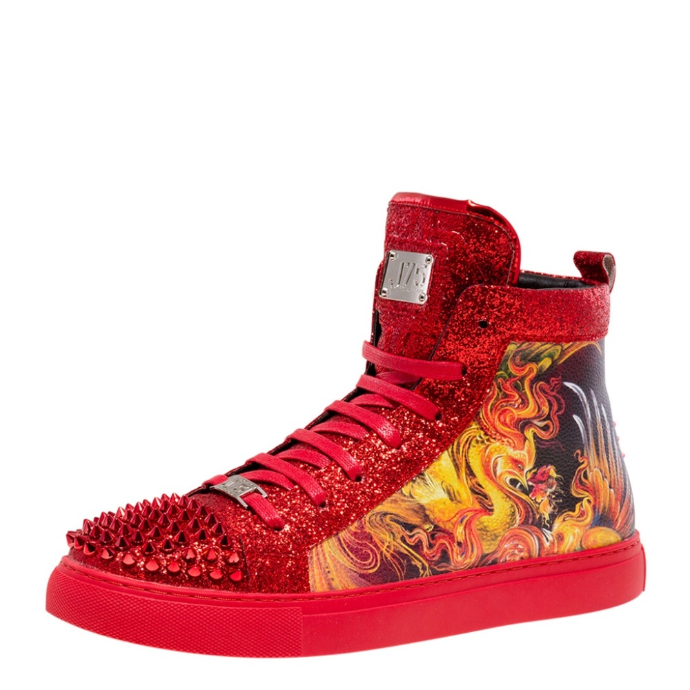 J75 Rampage Red Spike Toe High Top Sneaker